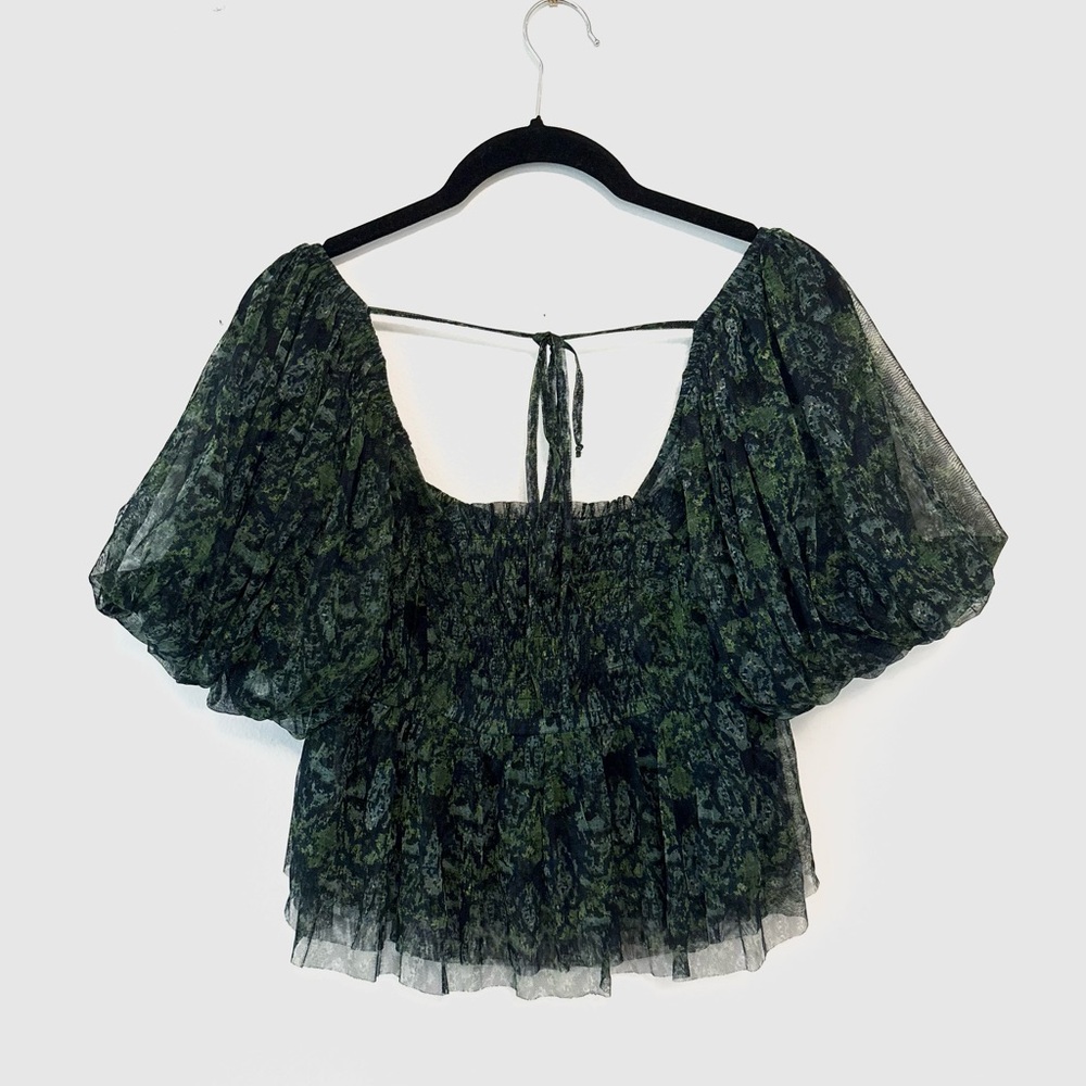 Free People Green and Blue Penelope Top | Size S | Cottagecore | Babydoll - Picture 7 of 11